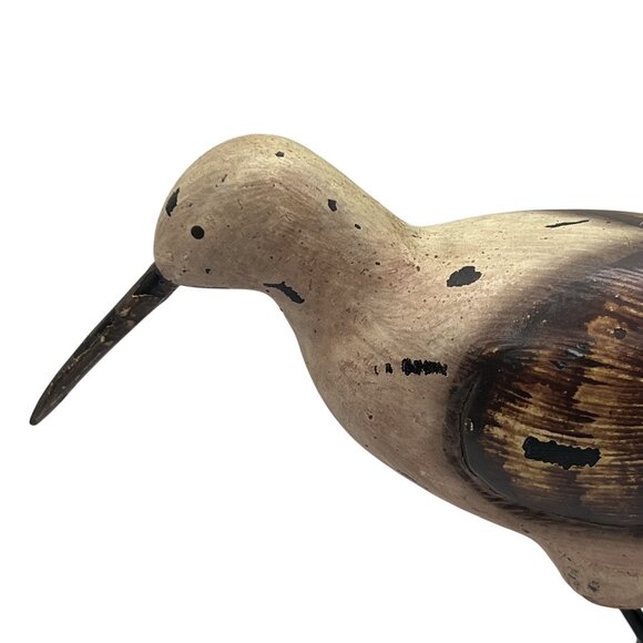 Vintage Shorebird 10"x9.5" Rustic Handcrafted Painted Wooden Sculpture Folk Art - Picture 9 of 13